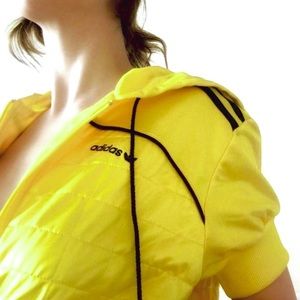 Adidas Vintage Short Sleeve Hooded Bomber Jacket Yellow & Black Fits S, M, L